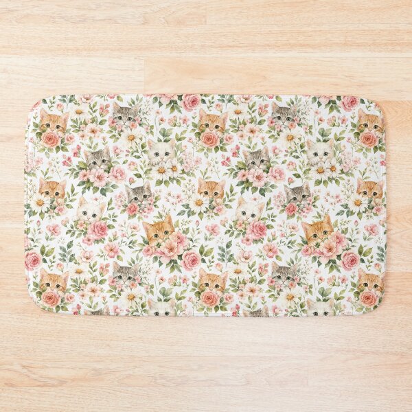 Item preview, Kitten Garden Watercolor Floral Seamless Pattern designed and sold by Inkworksbyshery.