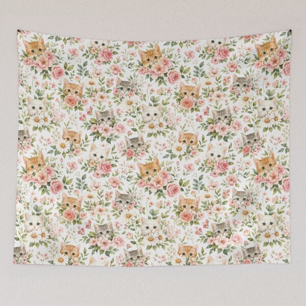 Item preview, Kitten Garden Watercolor Floral Seamless Pattern designed and sold by Inkworksbyshery.