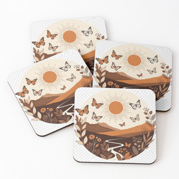 Item preview, Boho Monarch Butterfly Desert Landscape | Warm Sunset Nature Illustration designed and sold by GalleryPeak.