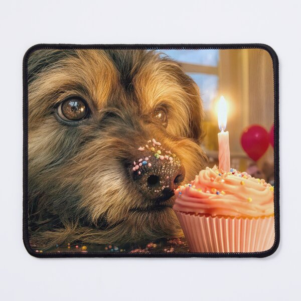 Item preview, Scruffy Dog Looking at a Birthday Cupcake designed and sold by Maria Dryfhout.