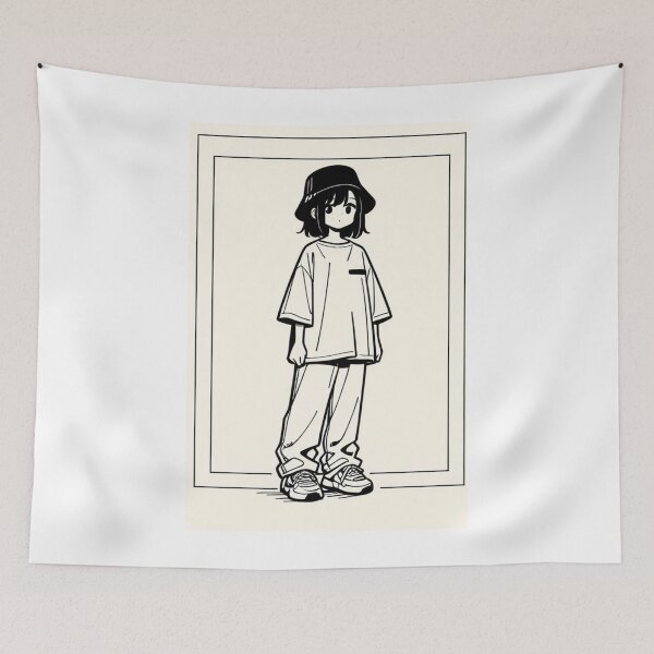 Item preview, Fashion - Man in White Top Bucket Hat Baggy Jeans Streetwear Anime Variant 4 designed and sold by AnimeShin.