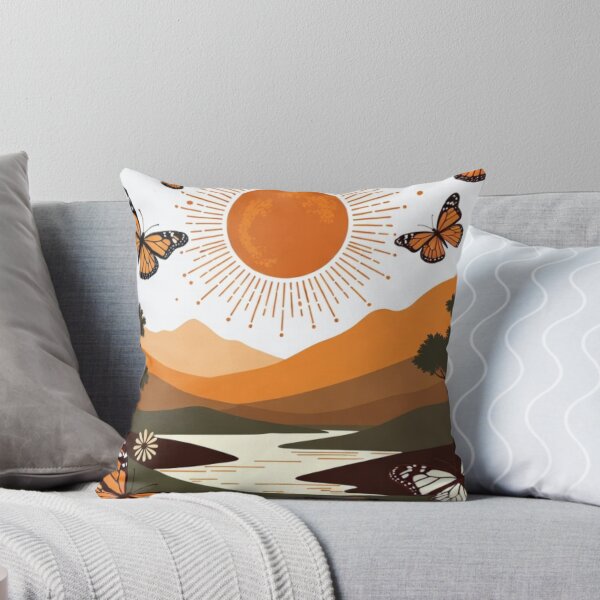Item preview, Boho Monarch Butterfly Lake Landscape | Retro Sunset Nature Illustration designed and sold by GalleryPeak.