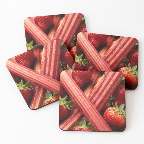 Item preview, Fresh Rhubarb and Strawberries Close-Up – Dewy Summer Harvest Photography designed and sold by EmeraldeaArt.
