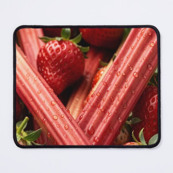 Item preview, Fresh Rhubarb and Strawberries Close-Up – Dewy Summer Harvest Photography designed and sold by EmeraldeaArt.