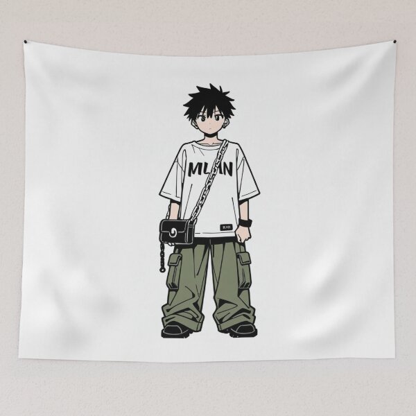 Item preview, Fashion - Man in White Top Cargo Pants Chain Wallet Streetwear Anime Variant 2 designed and sold by AnimeShin.