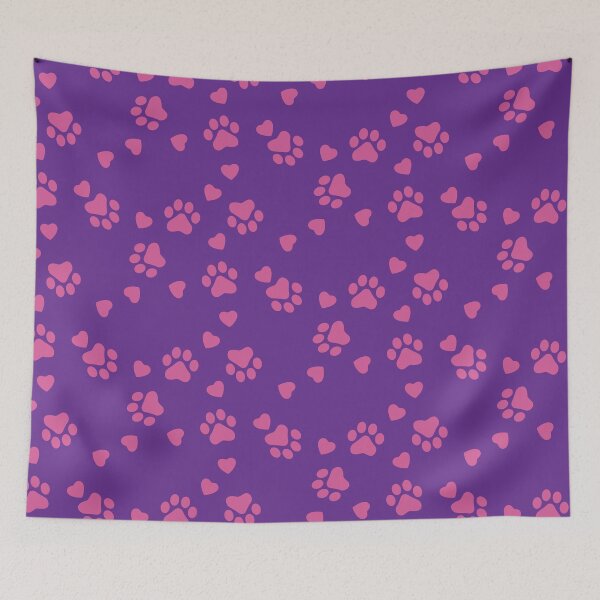 Item preview, Cat Paw Pattern Seamless pink color with a purple background designed and sold by foudart.