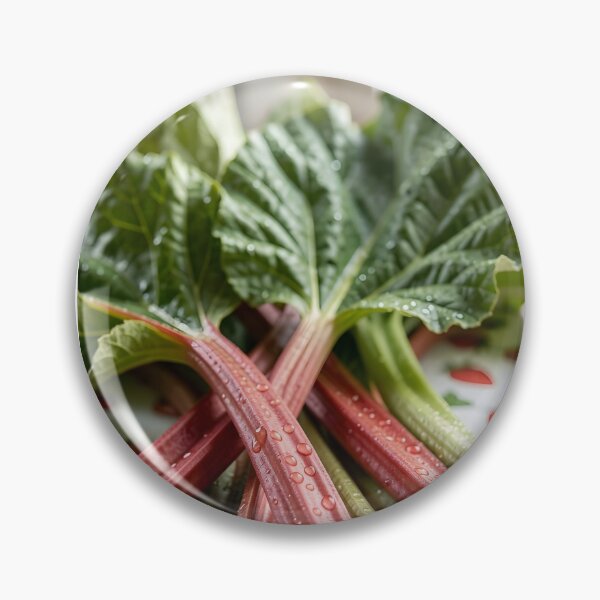 Item preview, Freshly Harvested Rhubarb on Strawberry Tablecloth – Country Kitchen Still Life designed and sold by EmeraldeaArt.