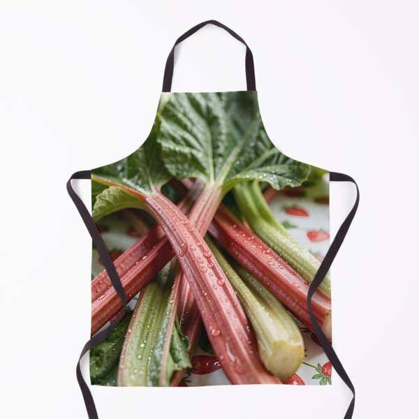 Item preview, Freshly Harvested Rhubarb on Strawberry Tablecloth – Country Kitchen Still Life designed and sold by EmeraldeaArt.