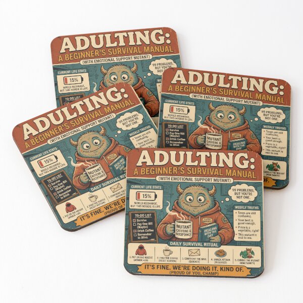 Item preview, Funny Adulting Beginner Survival Manual Retro Monster Art designed and sold by 4TinyPaws.