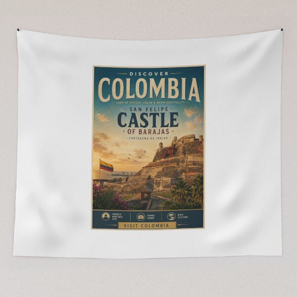 Item preview, San Felipe Castle of Barajas Vintage Travel Poster – Cartagena Colombia designed and sold by ElartedeNoel.
