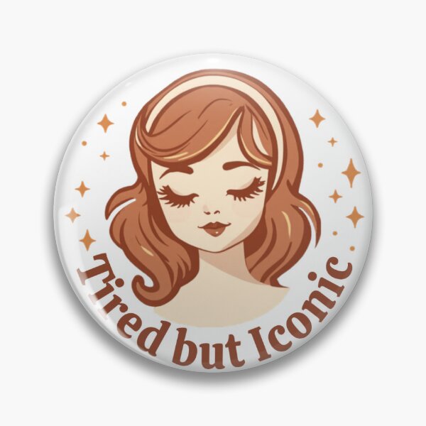 Item preview, Tired but Iconic Funny Retro Badge Sticker designed and sold by RedRubyBubble.