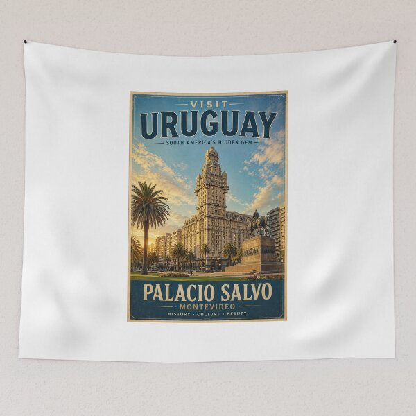 Item preview, Palacio Salvo Vintage Travel Poster – Montevideo Uruguay Historic Wall Art designed and sold by ElartedeNoel.