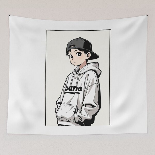 Item preview, Fashion - Man in White Zip Hoodie Cap Backward Streetwear Anime Variant 3 designed and sold by AnimeShin.