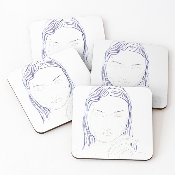 Item preview, Woman Face Drawing Art Print — Blue Ink Line Art designed and sold by essentialink.