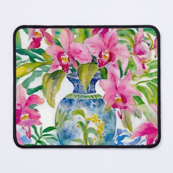 Item preview, Grandmillennial art, Pink orchids in ginger jar designed and sold by SophieClimaArt.