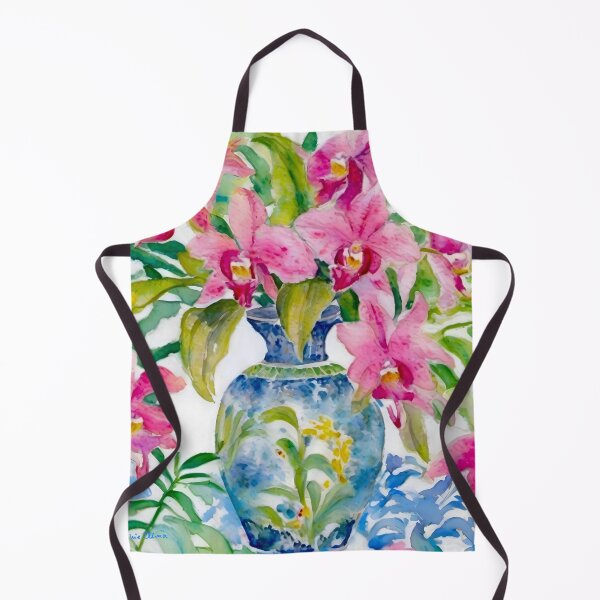 Item preview, Grandmillennial art, Pink orchids in ginger jar designed and sold by SophieClimaArt.