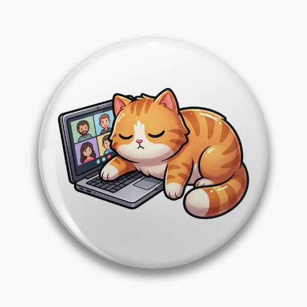 Item preview, Zoned Out Cat Sticker — Retro Office Cat on Video Call, Flat Relatable Design designed and sold by ElhamiStudio.