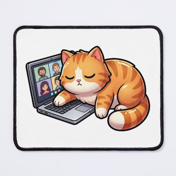 Item preview, Zoned Out Cat Sticker — Retro Office Cat on Video Call, Flat Relatable Design designed and sold by ElhamiStudio.