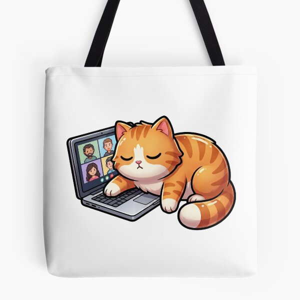 Item preview, Zoned Out Cat Sticker — Retro Office Cat on Video Call, Flat Relatable Design designed and sold by ElhamiStudio.