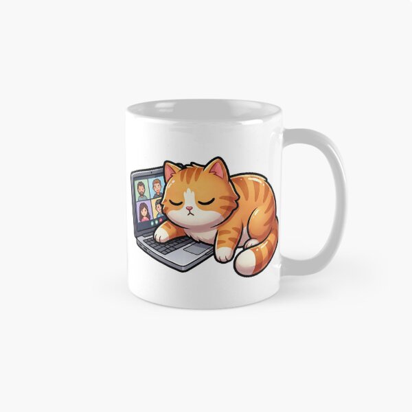 Item preview, Zoned Out Cat Sticker — Retro Office Cat on Video Call, Flat Relatable Design designed and sold by ElhamiStudio.