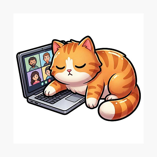 Item preview, Zoned Out Cat Sticker — Retro Office Cat on Video Call, Flat Relatable Design designed and sold by ElhamiStudio.