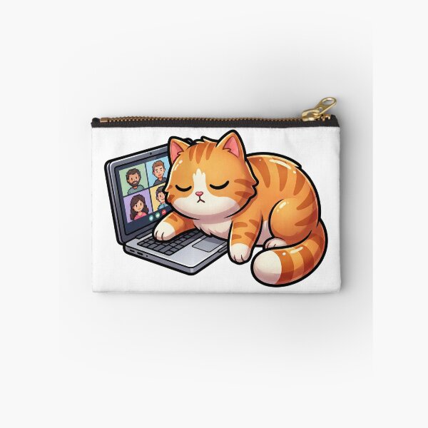 Item preview, Zoned Out Cat Sticker — Retro Office Cat on Video Call, Flat Relatable Design designed and sold by ElhamiStudio.
