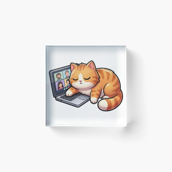 Item preview, Zoned Out Cat Sticker — Retro Office Cat on Video Call, Flat Relatable Design designed and sold by ElhamiStudio.