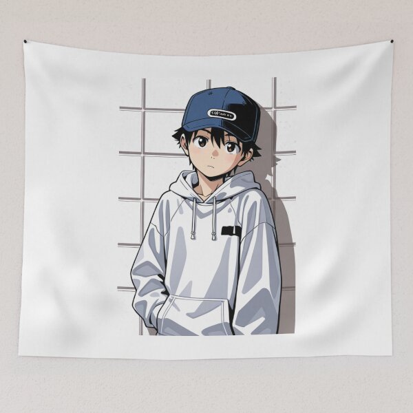 Item preview, Fashion - Man in White Zip Hoodie Cap Backward Streetwear Anime designed and sold by AnimeShin.
