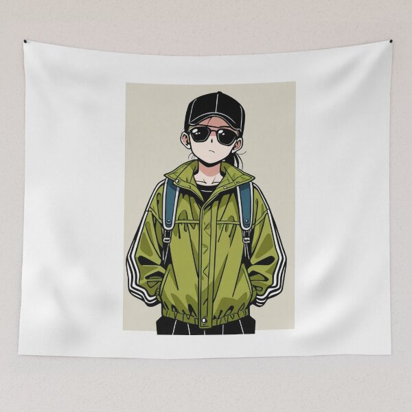Item preview, Fashion - Man in Yellow Windbreaker Sunglasses Streetwear Anime Variant 2 designed and sold by AnimeShin.