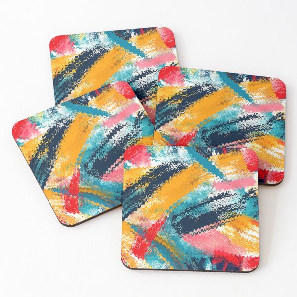 Item preview, Aqua, Yellow, And Pink Wavy Edges Abstract Art  designed and sold by DEC02.