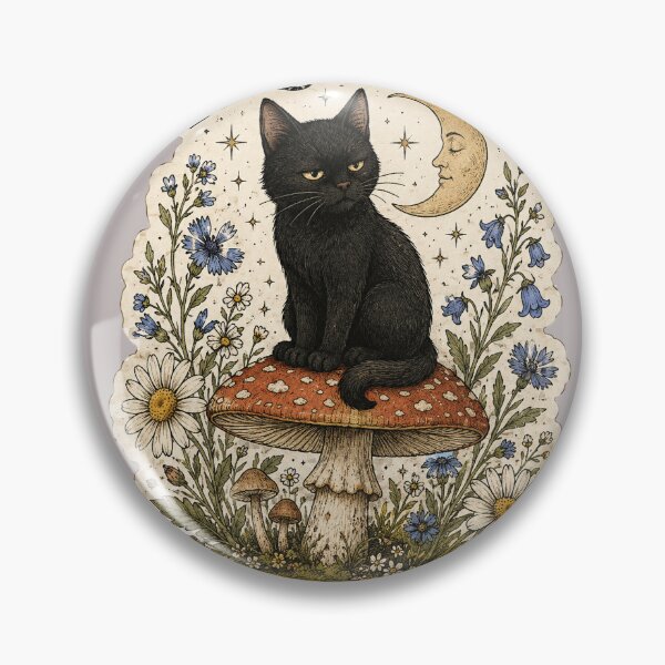 Item preview, Tired But Trying Black Cat Mushroom Cottagecore designed and sold by oldpussboss.