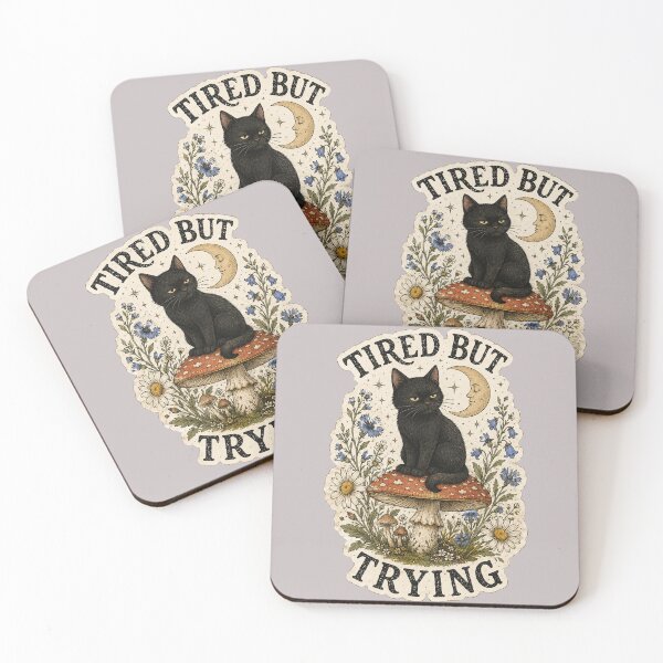 Item preview, Tired But Trying Black Cat Mushroom Cottagecore designed and sold by oldpussboss.
