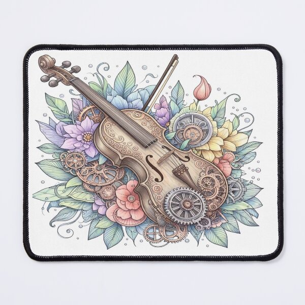 Item preview, Steampunk Violin Floral Mouse Pad designed and sold by CozyHavenStudio.