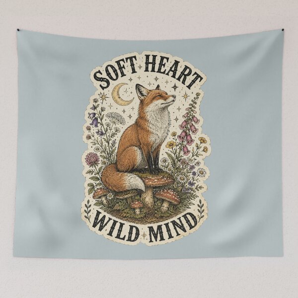 Item preview, Soft Heart Wild Mind Fox Mushroom Cottagecore designed and sold by oldpussboss.