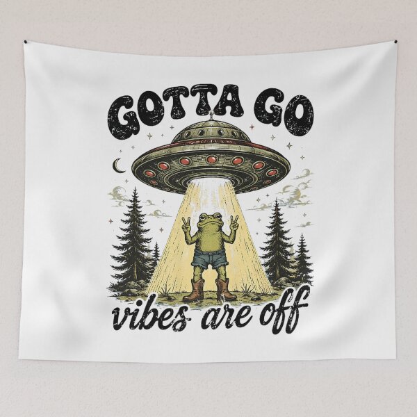 Item preview, Gotta Go Vibes Are Off Funny Alien Frog UFO Retro designed and sold by Ali-printshop.