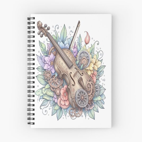 Item preview, Steampunk Violin Floral Pastel Spiral Notebook designed and sold by CozyHavenStudio.