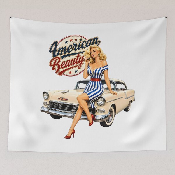 Item preview, Retro Americana Pin-Up | Stars & Stripes Vintage Car Retro Design designed and sold by Ivory Code.