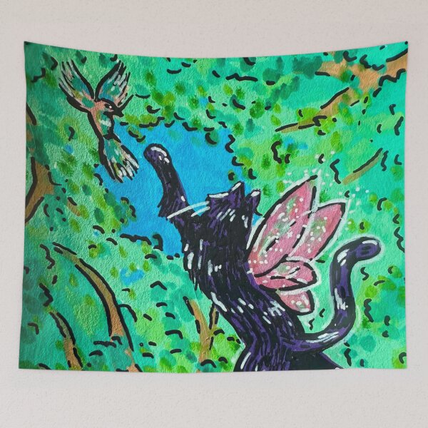 Item preview, Black Fairy Cat Playing in the Sky designed and sold by AvalonUnmuzzled.