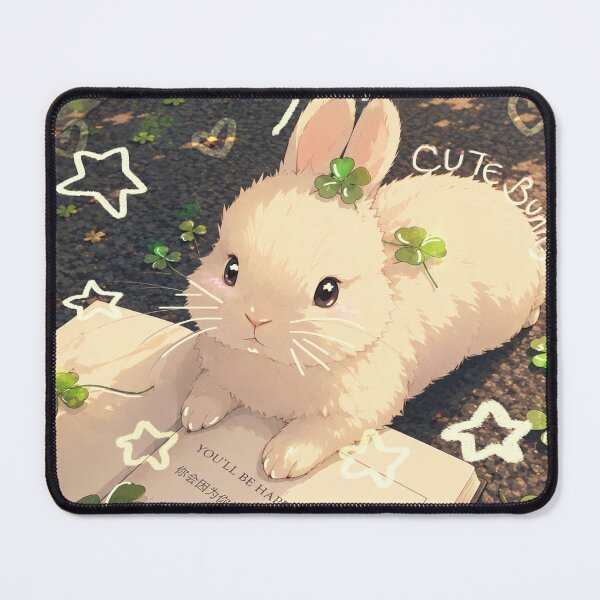 Item preview, Cute Anime Bunny with Lucky Clovers | Cottagecore Aesthetic designed and sold by Sianheszartt.