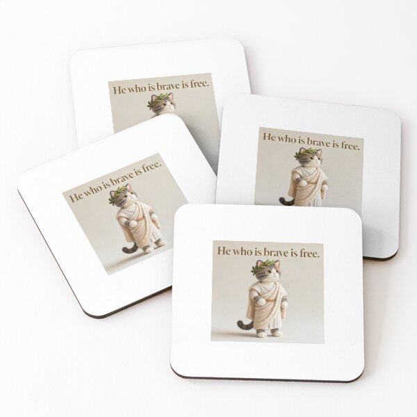 Item preview, Stoic Cat Philosopher Seneca Quote – “He Who Is Brave Is Free” Roman Inspired Wisdom Wool Artwork designed and sold by Donsean22.