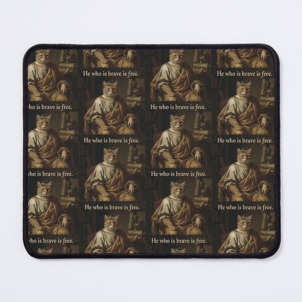 Item preview, Stoic Cat Philosopher Seneca Quote – “He Who Is Brave Is Free” Roman Inspired Wisdom Painting Artwork designed and sold by Donsean22.