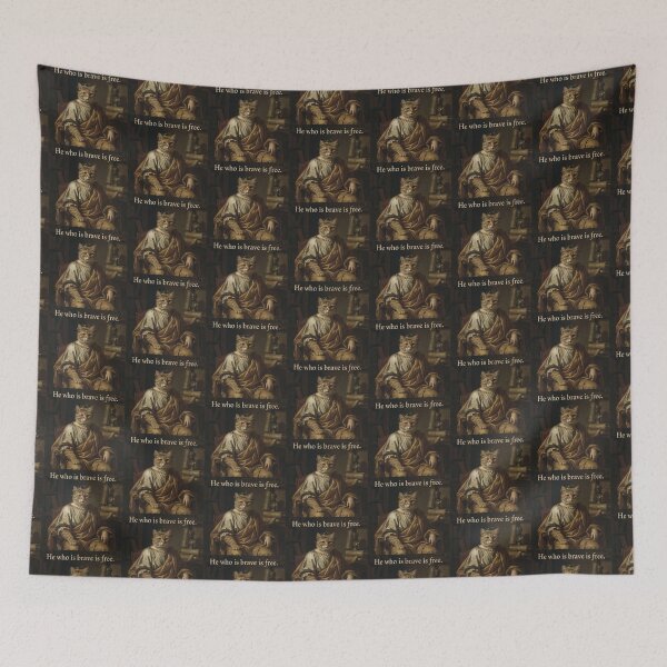 Item preview, Stoic Cat Philosopher Seneca Quote – “He Who Is Brave Is Free” Roman Inspired Wisdom Painting Artwork designed and sold by Donsean22.
