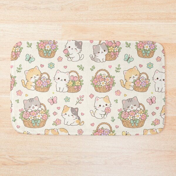 Item preview, Cozy Cat Flower Basket Kawaii Pattern designed and sold by Soft Berry Studio.