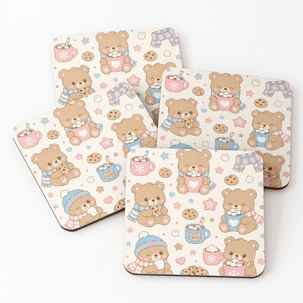 Item preview, Teddy Bear Hot Chocolate Kawaii Pattern designed and sold by Soft Berry Studio.