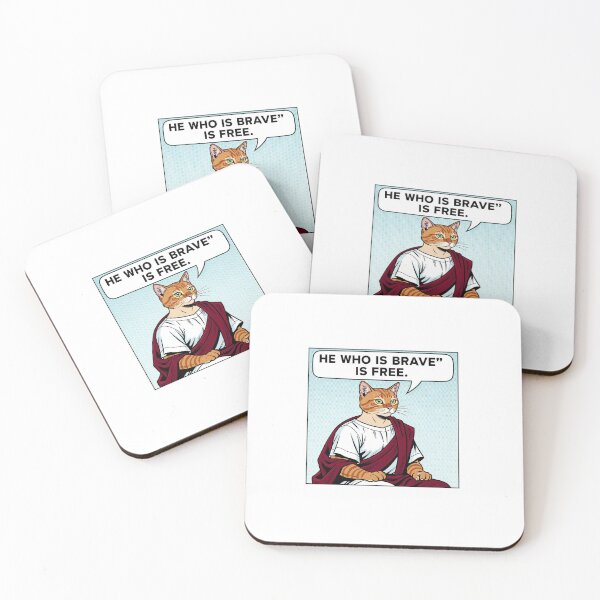 Item preview, Stoic Cat Philosopher Seneca Quote – “He Who Is Brave Is Free” Roman Inspired Wisdom Comic Drawing Artwork designed and sold by Donsean22.