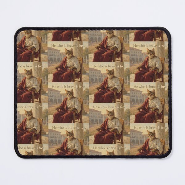 Item preview, Stoic Cat Philosopher Seneca Quote – “He Who Is Brave Is Free” Roman Inspired Wisdom Renaissance Artwork designed and sold by Donsean22.