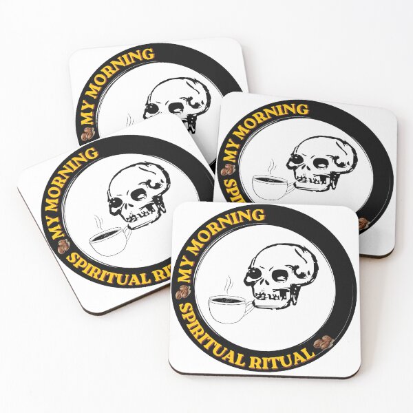 Item preview, My Morning Spiritual Ritual Skull Drinking Coffee Vintage Badge designed and sold by SOOOMINO.