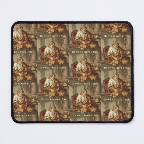 Item preview, Stoic Cat Philosopher Wise Seneca Quote – “He Who Is Brave Is Free” Roman Inspired Wisdom Portrait Artwork designed and sold by Donsean22.
