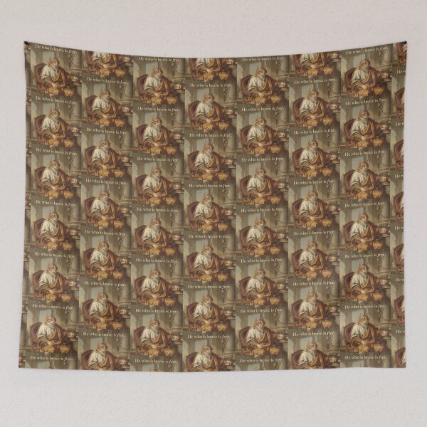 Item preview, Stoic Cat Philosopher Wise Seneca Quote – “He Who Is Brave Is Free” Roman Inspired Wisdom Portrait Artwork designed and sold by Donsean22.