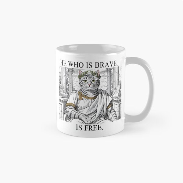 Item preview, Stoic Cat Philosopher Wise Seneca Quote – “He Who Is Brave Is Free” Roman Inspired Wisdom Cool Drawing Artwork designed and sold by Donsean22.
